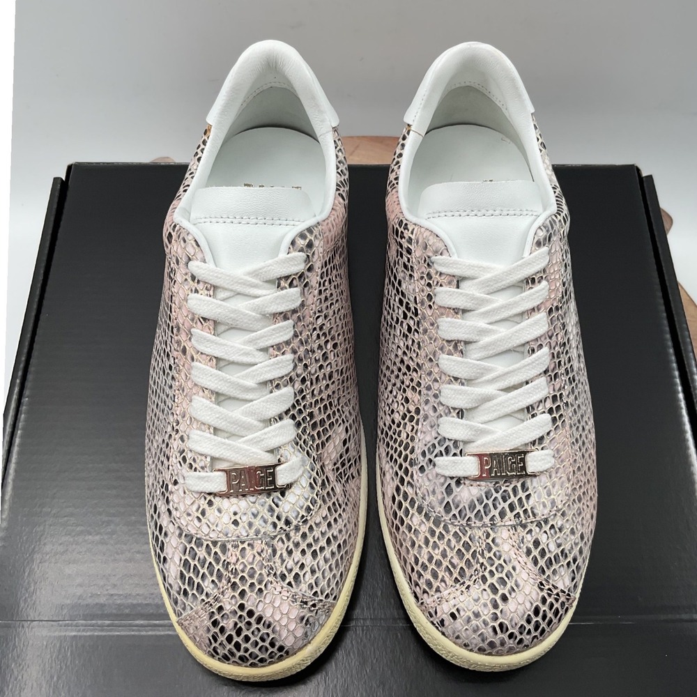 Paige Womens Pink Snakeskin Embossed Leather Low Top Sneakers Size 6 Gold Accent